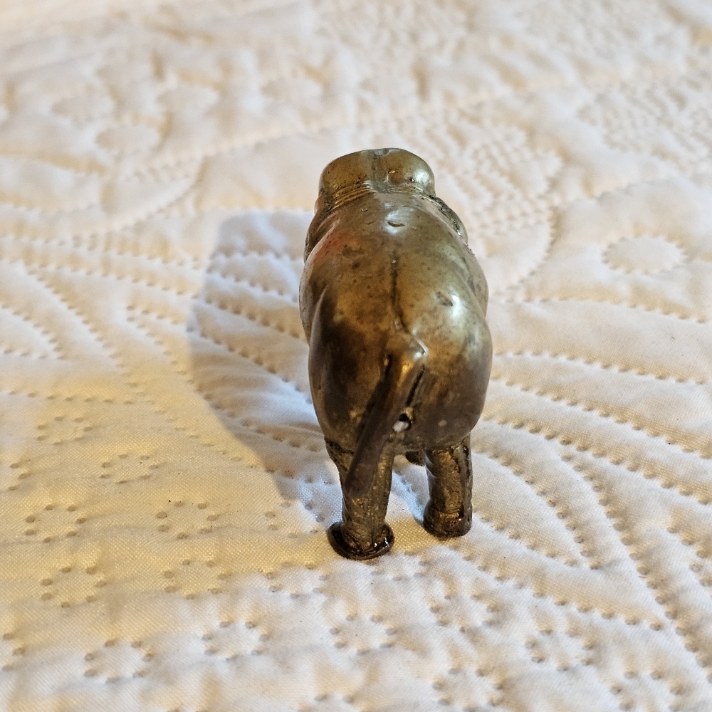 Vintage Solid Metal (Brass?) Elephant Figurine Good Luck Trunk Up Small 3" Decor - Picture 4 of 9